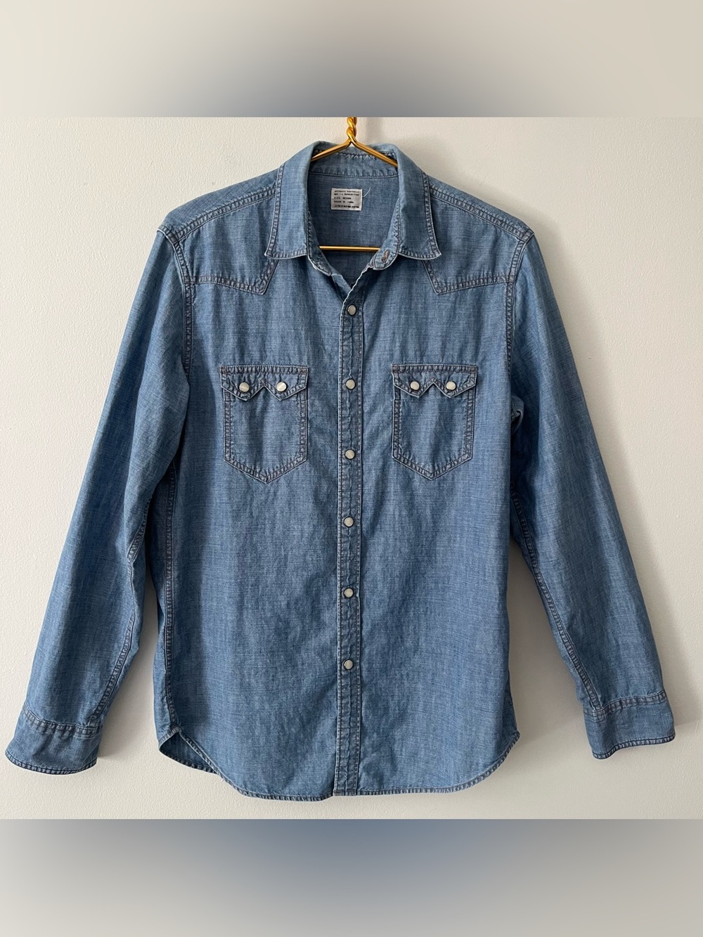 J.Crew Workwear Blue Lightweight Denim Pearl Snap Western Cowgirl Shirt M